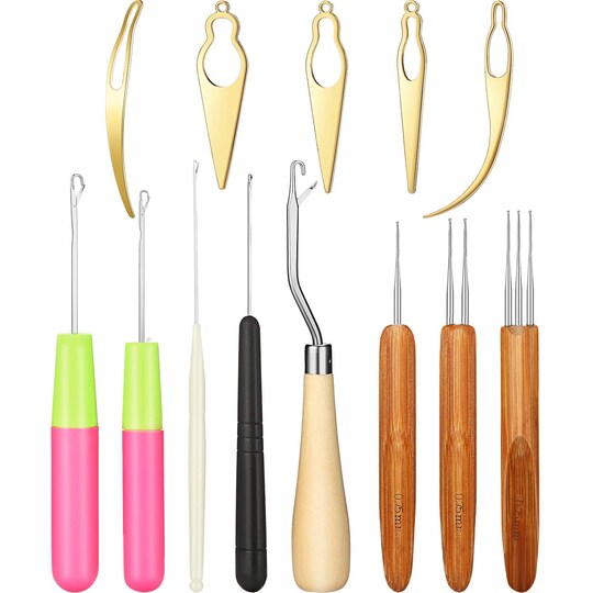 WILLBOND; 13 Pcs Dreadlocks Tool Set Includes 5 Latch Hook Crochet Needles, 3 Dreadlocks Crochet Hook and 5 Locking Hair Extensions Tool for Locs, Sisterlocks, Easyloc Hair; Category:Latch Hook; Image:1